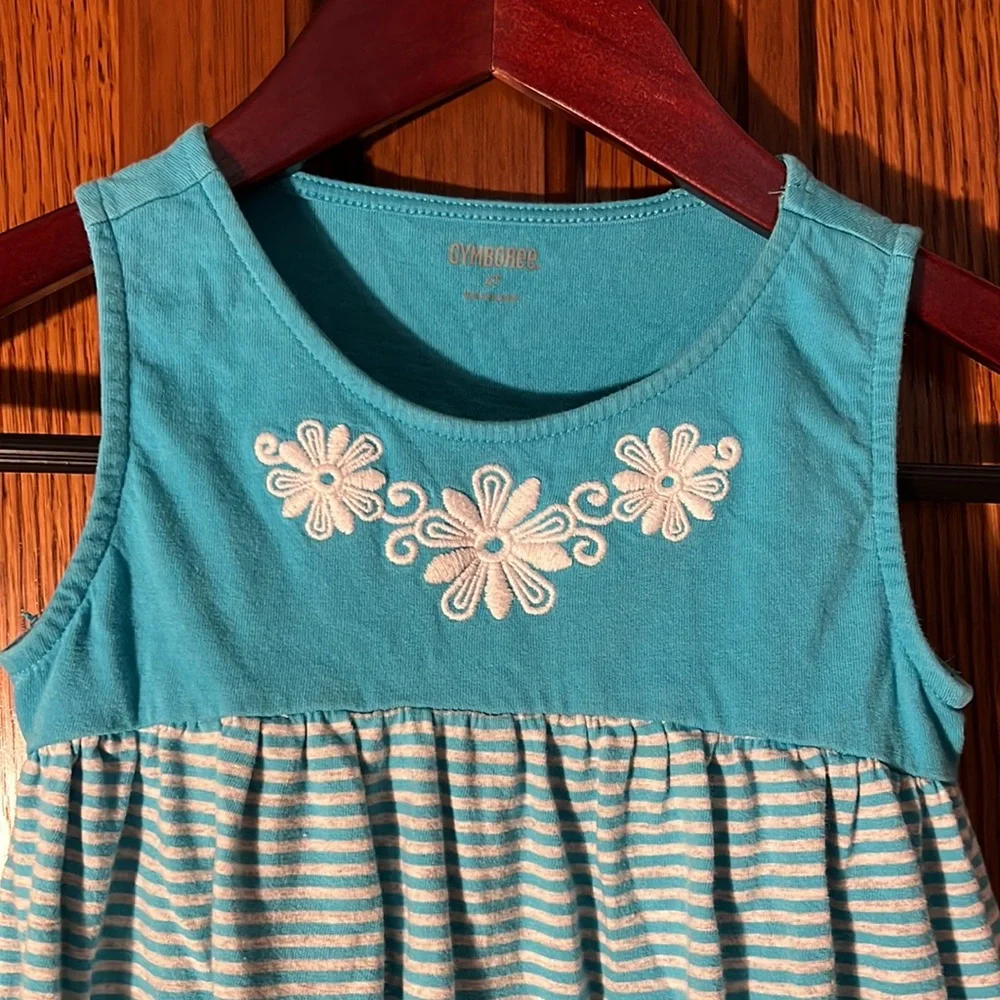Gymboree Sleeveless Blue White Striped sundress Daisy Flower Appliqué Playwear